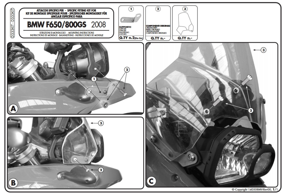 GIVI Крепеж ветрового стекла 333DT BMW F650GS/F800GS (08-17) - Лобовые стекла GIVI  - лобовые стекла - Аксессуары - Интернет-магазин мотоэкипировки и мотозапчастей MотоГанза