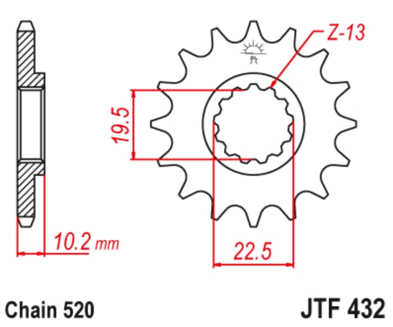 JT Звезда передняя JTF432.13SC - Звезды JT - цепи и звезды - Мотозапчасти - Интернет-магазин мотоэкипировки и мотозапчастей MотоГанза